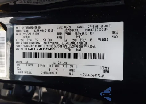 2021 Ford Ranger Xl из США, поврежденный, VIN 1FTER4EH7MLD41465